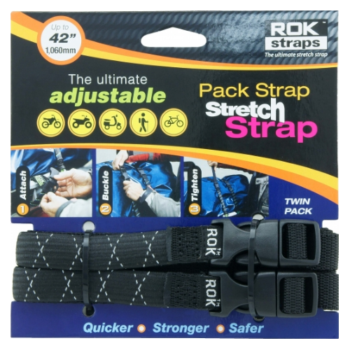 Pack Adjustable Stretch Rok Strap - Black with HiVis Silver Twist (Pair)