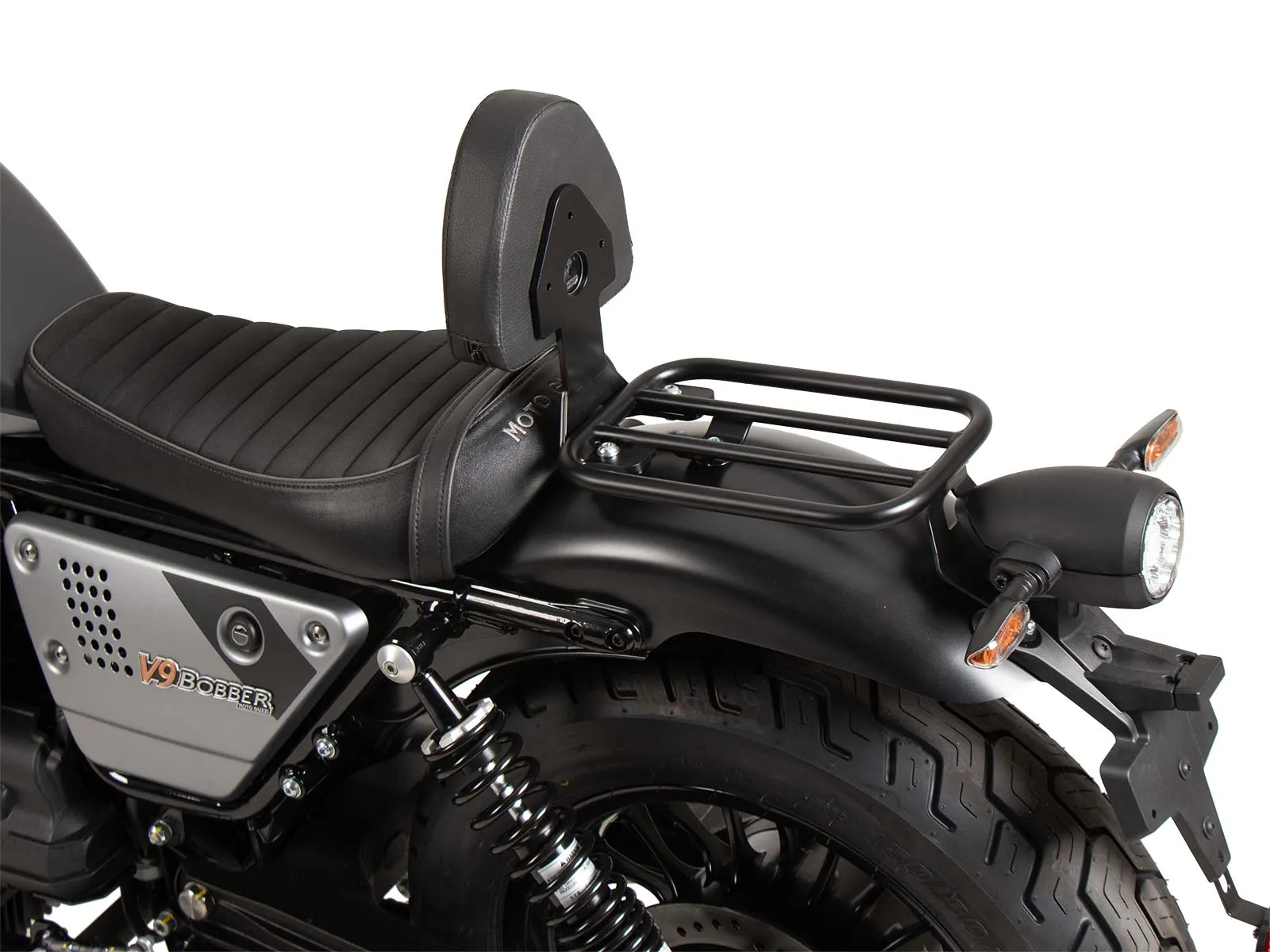 Rider backrest with upholstery for Moto Guzzi V9 Bobber/Special Edition (2021-2025) in combination with Solorack 613559