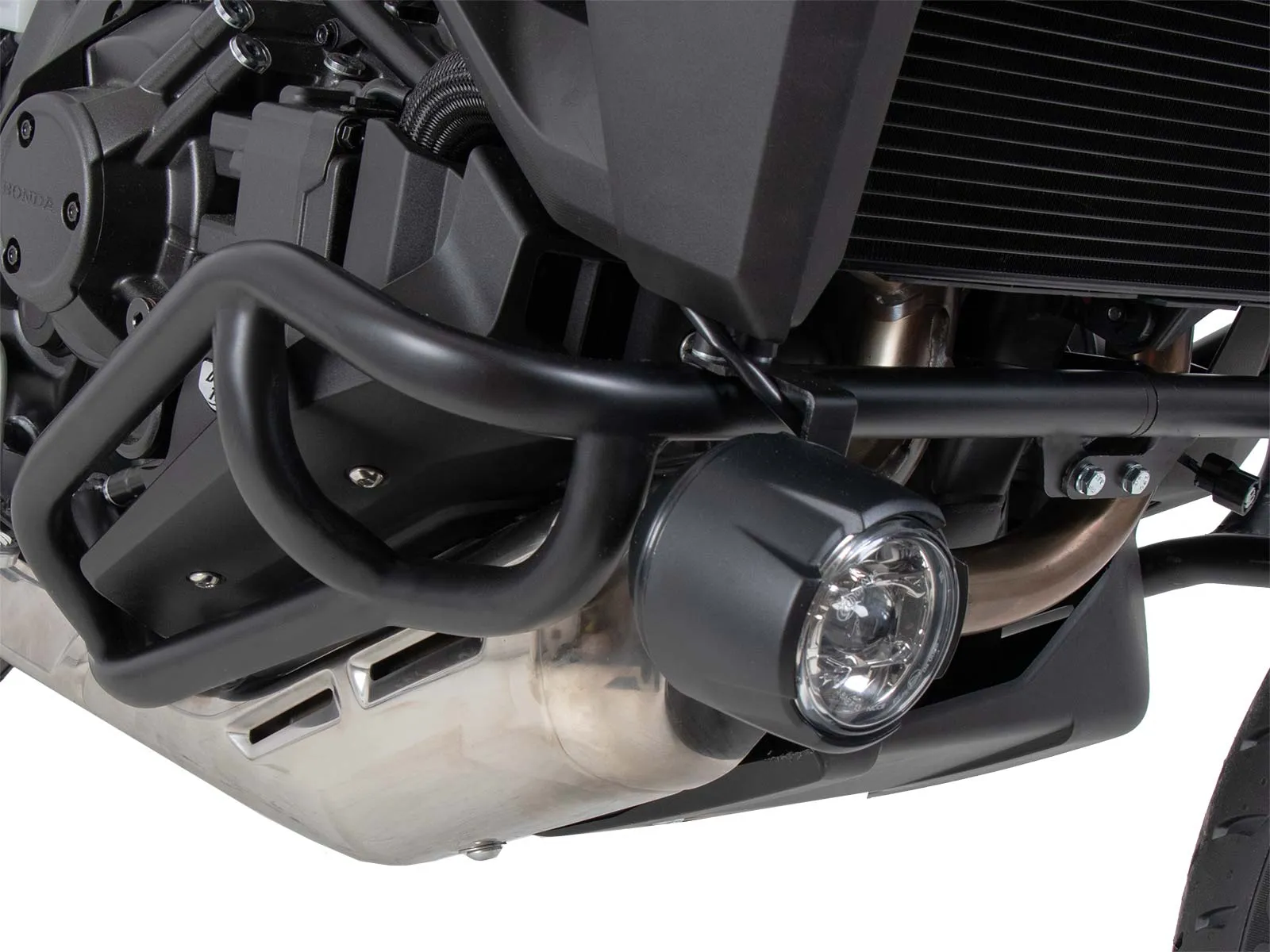 Black adapter set for original auxiliary headlights for combination with Hepco&Becker engine guard for Honda NT 1100 (2022-2024)