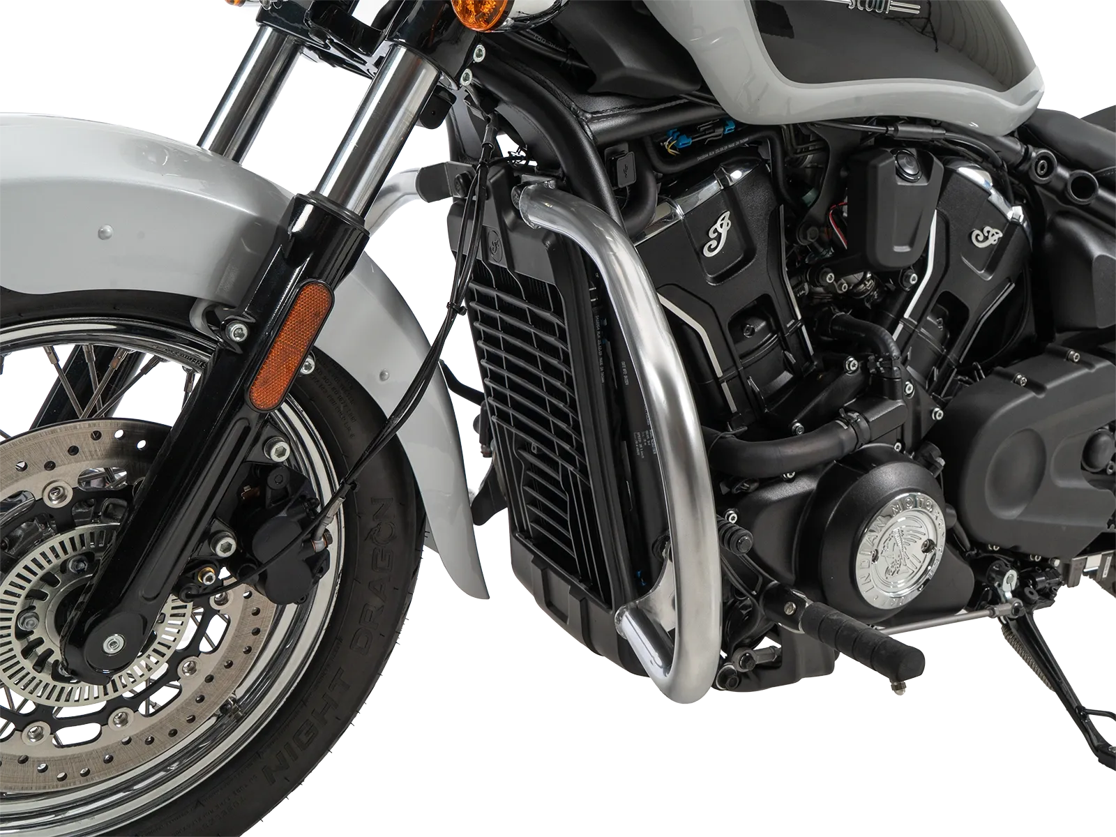 Chrome engine guard for Indian Sport Scout Sixty (2026-) (for forward-mounted footrest system)