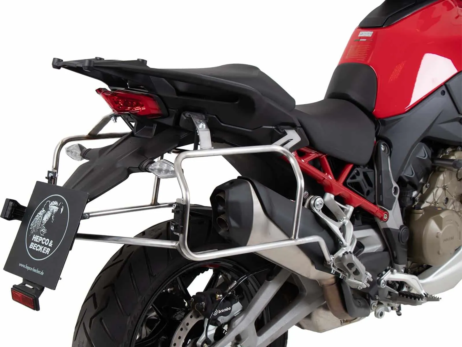 Case carrier set cutout stainless steel incl. Xplorer cutout silver Case set for Ducati Multistrada V4/S/S Sport/Pikes Peak (2021-2024)/Rally(2023-202