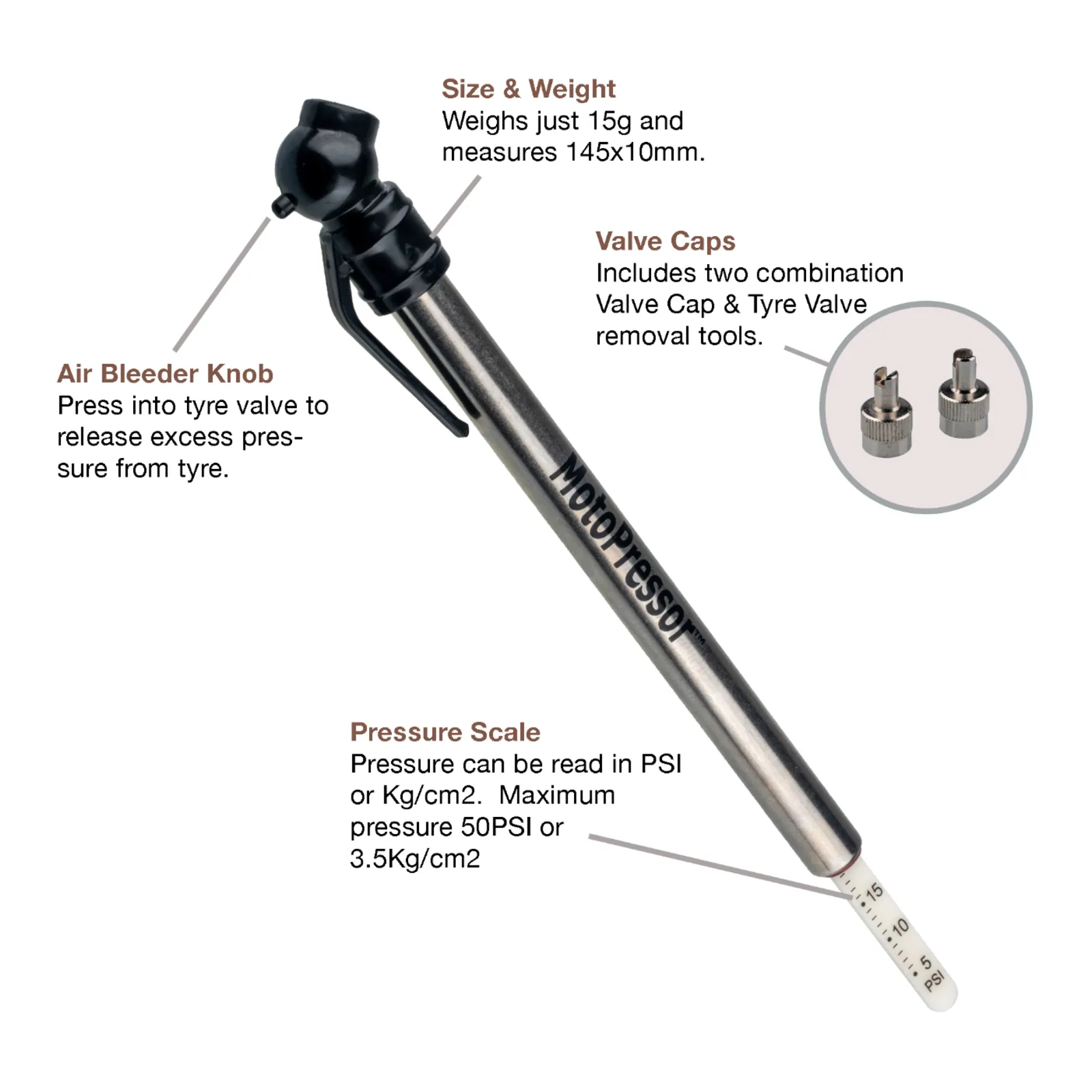 Rocky Creek MotoPressor Pencil Tyre Gauge