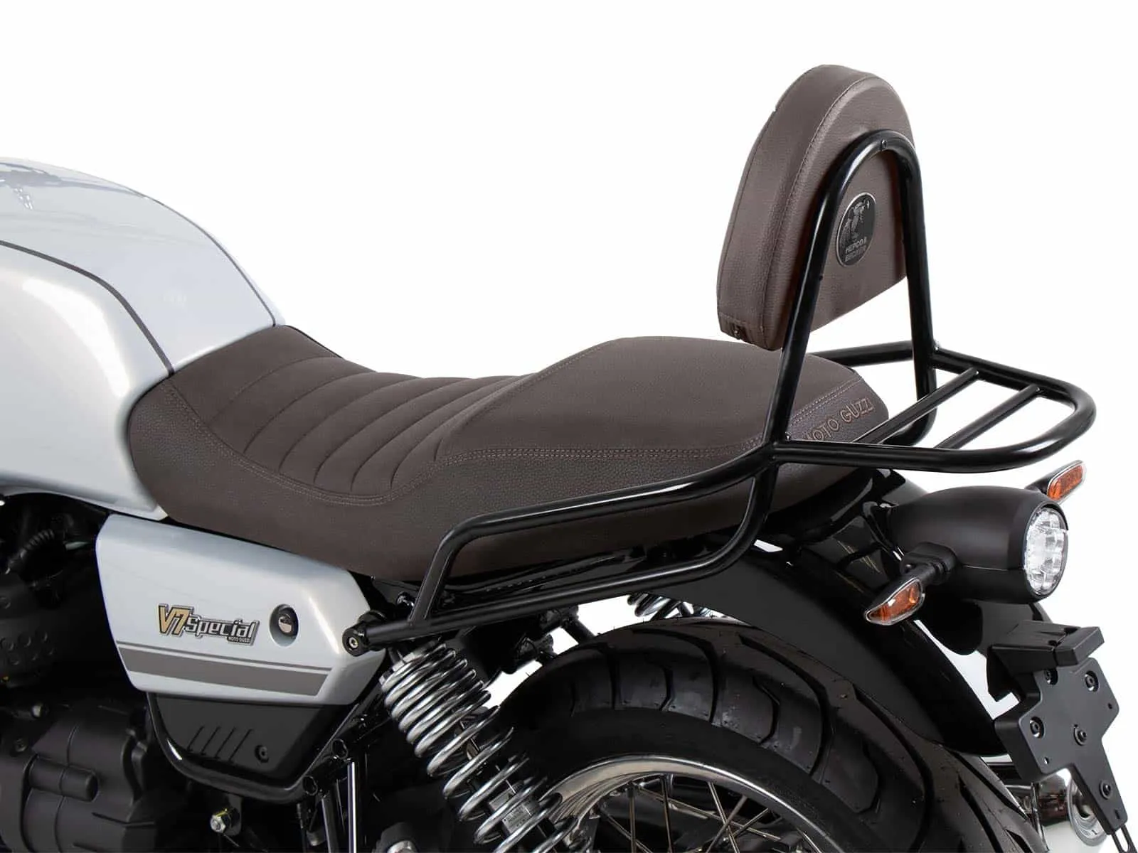 Sissybar with luggage rack black/brown for Moto Guzzi V7 Stone Special Edition (850cc) (2022-2023)