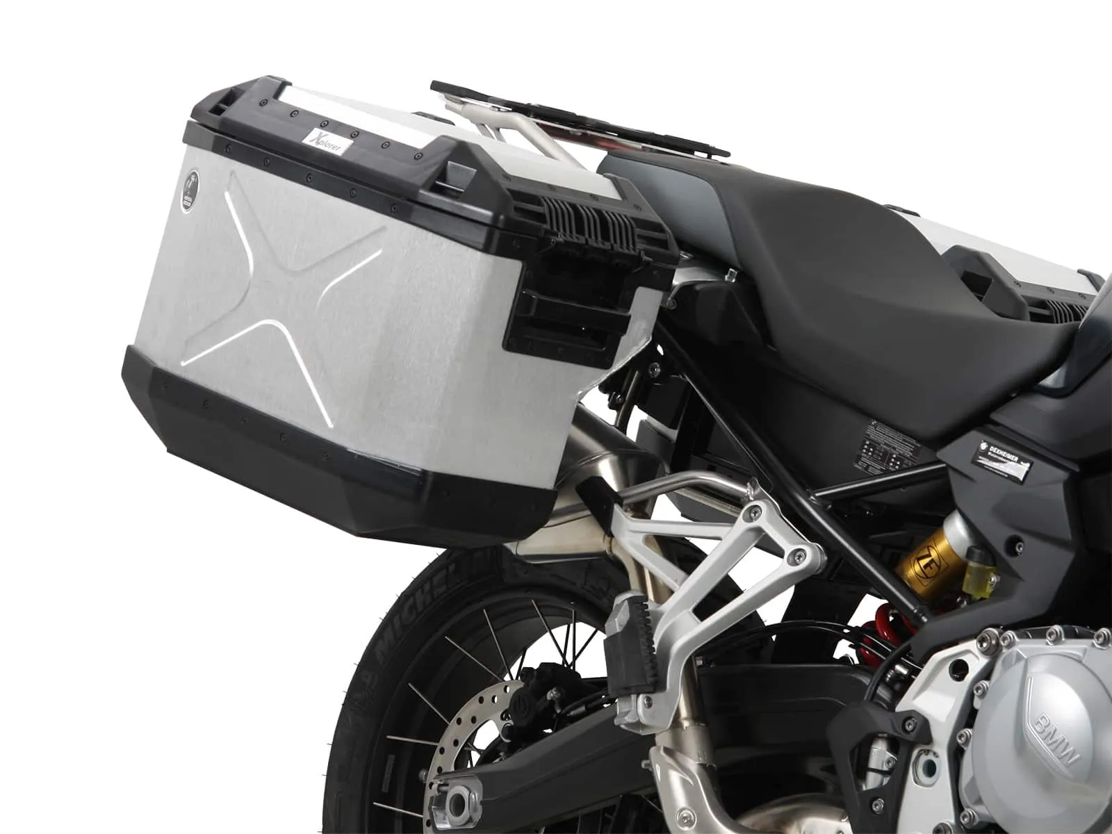 Case carrier set cutout stainless steel incl. Xplorer cutout silver Case set for BMW F 850 GS (2018-2023)