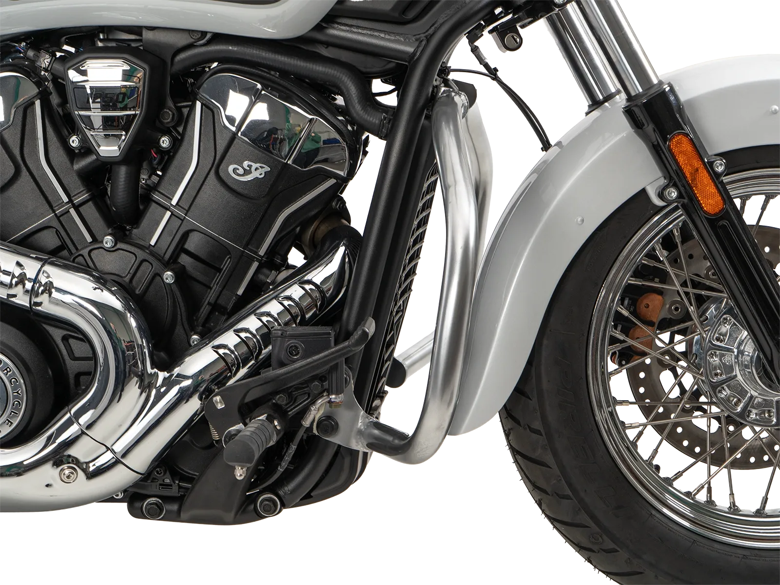 Chrome engine guard for Indian Sport Scout Sixty (2026-) (for forward-mounted footrest system)
