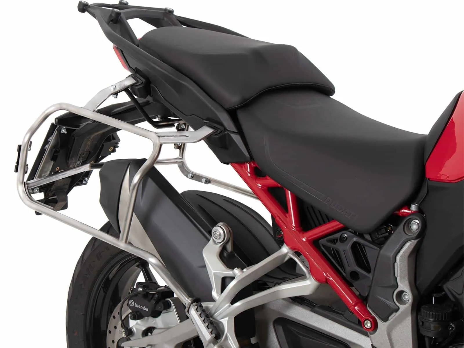 Case carrier set cutout stainless steel incl. Xplorer cutout silver Case set for Ducati Multistrada V4/S/S Sport/Pikes Peak (2021-2024)/Rally(2023-202