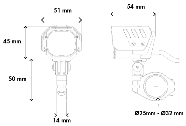 LED auxiliary headlights Nova (set) incl. Ø25-32mm universal mounting set, wiring harness and switch