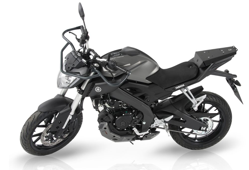Yamaha MT 125 with Motorcycle accessories and Riding School Protection from Hepco & becker and Motorcycle Adventure Products