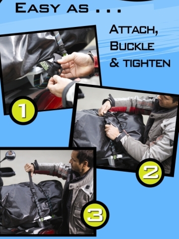 Using a ROKstrap on your motorcycle is as easy as 1, 2, 3 !