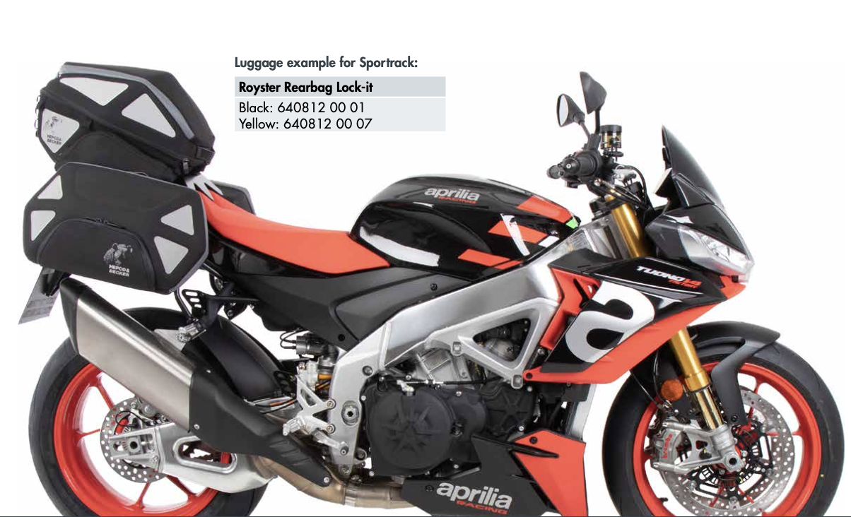Aprilia V4 Tuono 2021 soft luggage setup by Hepco&Becker and Motorcycle Adventure Products