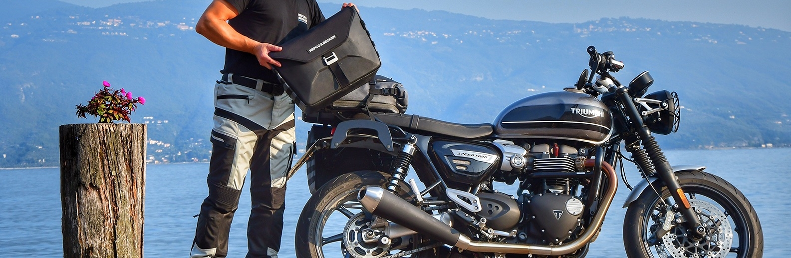 Hepco and Becker Xtravel soft luggage fitted to Triumph Speed Twin