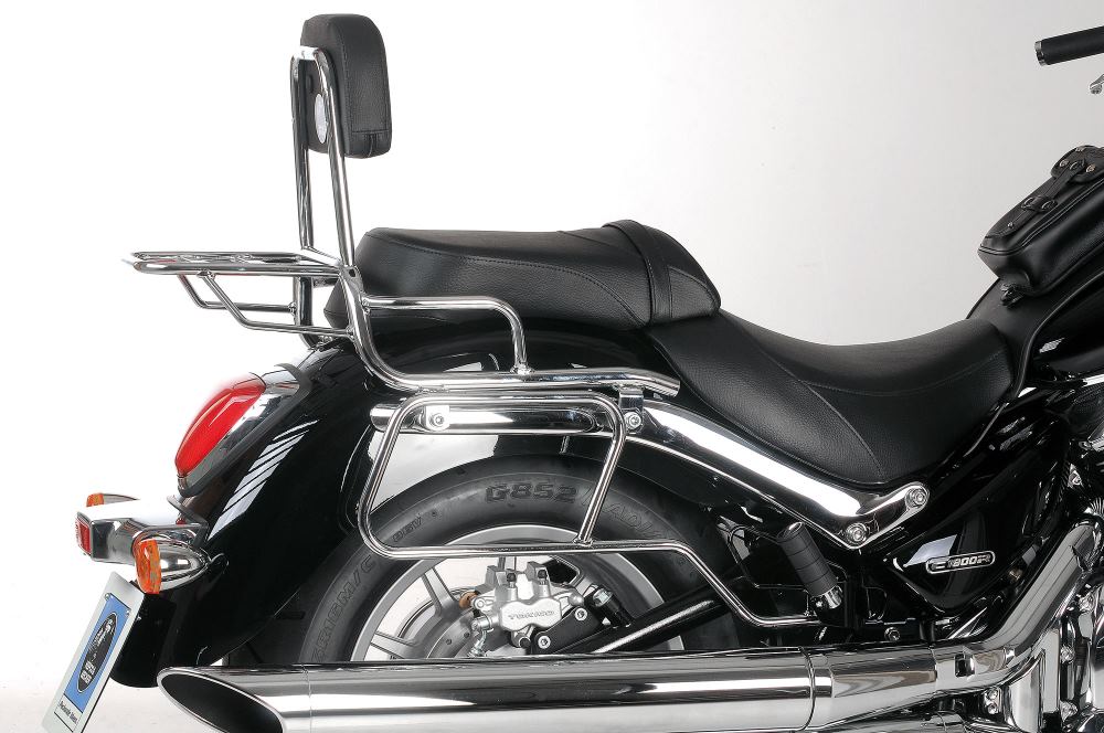 Chromed Leatherbag Holders the original Hepco & Becker Cruiser luggage mounting system on Suzuki C1800R and available from Motorcycle Adventure Products