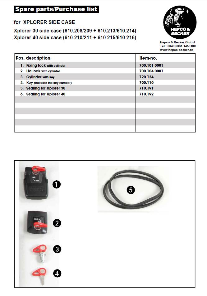 Hepco & Becker spare parts for Xplorer side cases from Motorcycle Adventure Products in Australia!