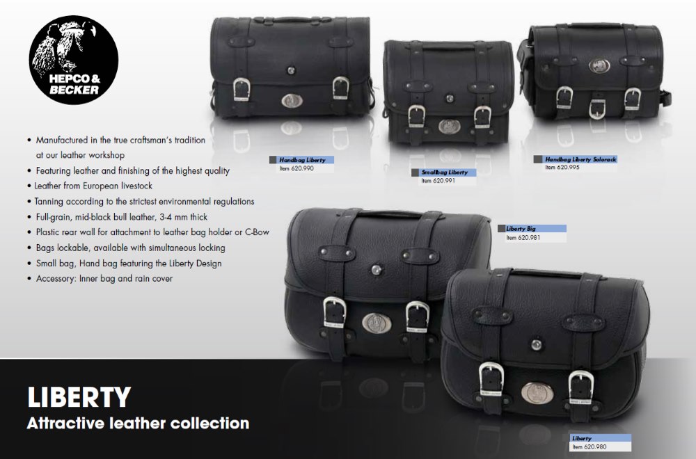 Hepco & Becker Liberty leather bags for your cruiser or Harley. Premium