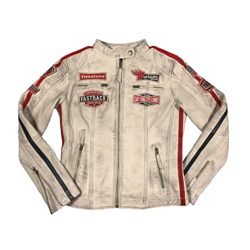 Warson Womens Daytona Leather Jacket Smoke White
