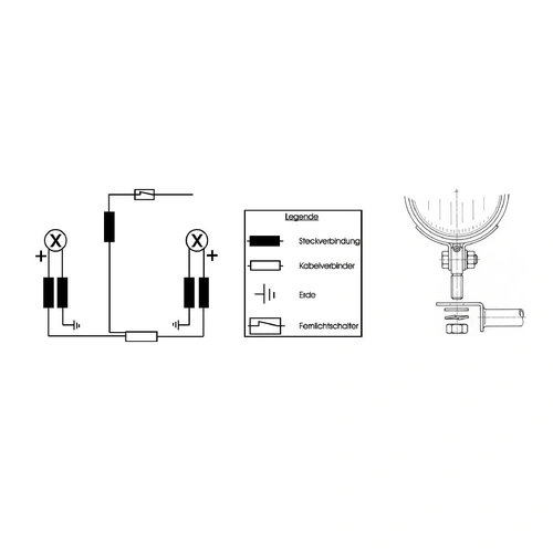 Twinlight auxiliary headlight set (high beam) incl. holder and cable chrome for Kawasaki VN 1500 Classic (1996-2002)