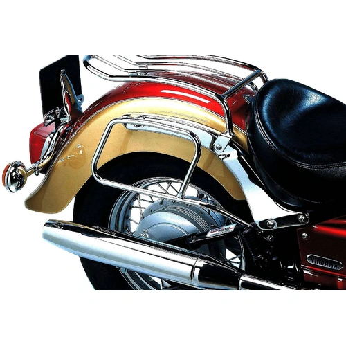 Chrome tubular leather bag holder for Yamaha XVS 650 Drag Star Classic (1998-2007)