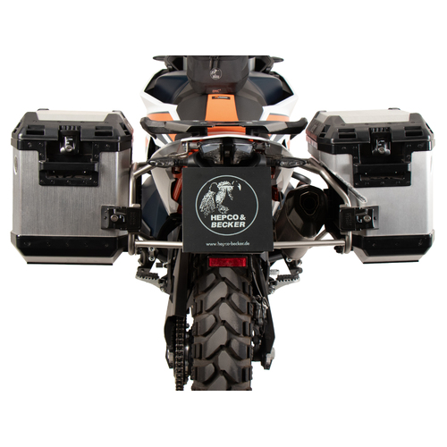 SIDE CARRIER CUTOUT STAINLESS STEEL INCL. XPLORER SILVER SIDEBOXES FOR KTM 890 ADVENTURE / R / RALLY (2023-)