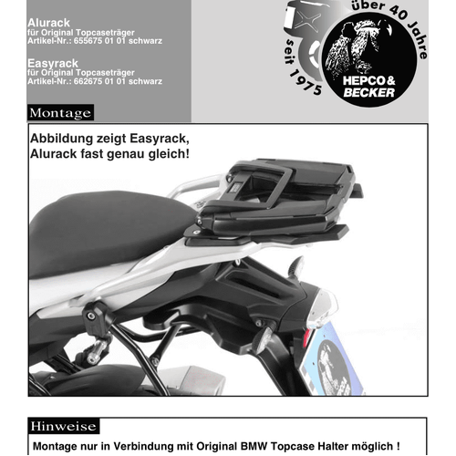 Alurack topcasetrack black for combination with original BMW topcasetrack for BMW S 1000 XR (2015-2019)