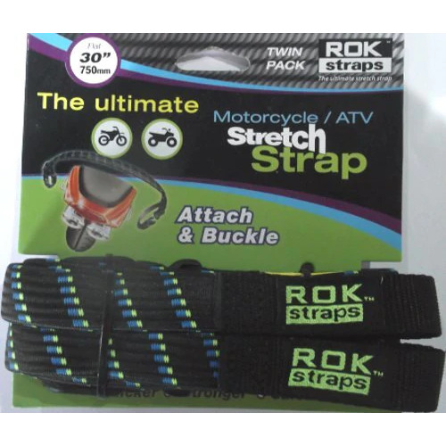 Motorcycle ATV 300mm Stretch Rok Strap Black with Blue/ Green twist (Pair)
