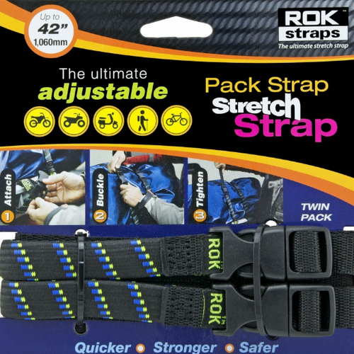 Pack Adjustable Stretch Rok Strap Black with a Blue / Green Twist (Pair)