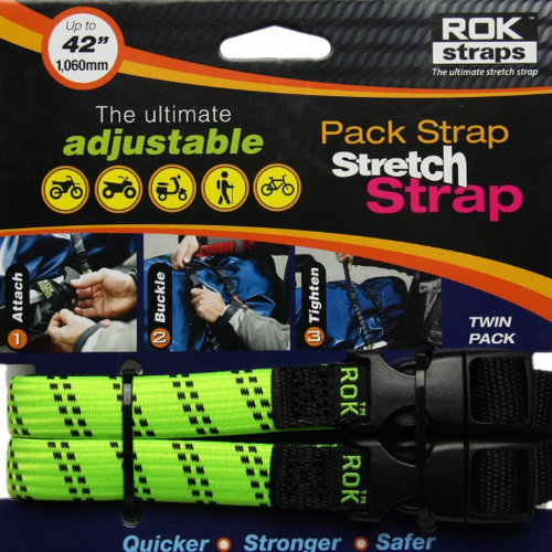 Pack Adjustable Stretch Rok Strap- HiVis Green with Black Twist (Pair)