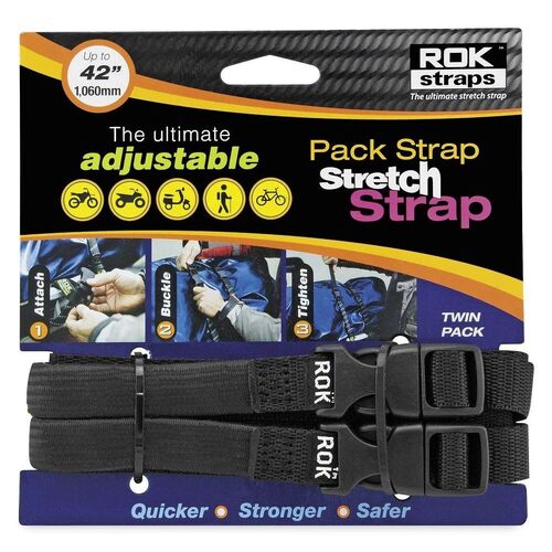 Pack Adjustable Stretch Rok Strap - Black with a Silver Logo (Pair)