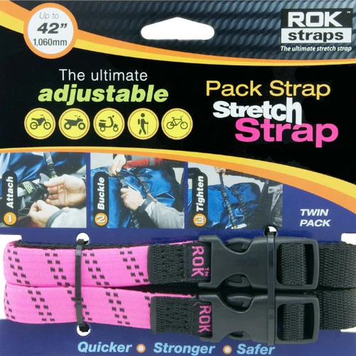 Pack Adjustable Stretch Rok Strap - Pink with a Black Twist (Pair)